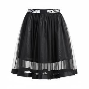 Moschino Black Tulle Midi Skirt Logo Waist Goth Balletcore Luxe